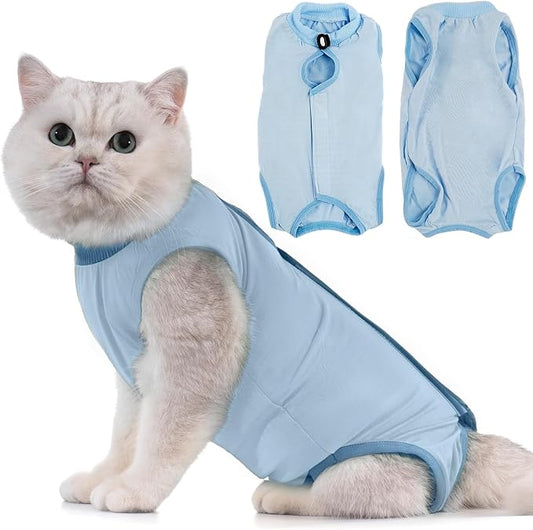 Avont Cat Recovery Suit - Kitten Onesie for Cats After Surgery, Cone of Shame Alternative Surgical Spay Suit for Female Cat, Post-Surgery or Skin Diseases Protection -Blue(M)
