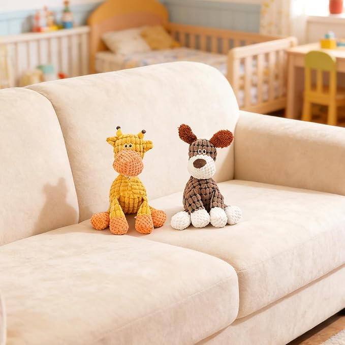 2026 New Durable Plush Dog Toys for Aggressive Chewers, Indestructible Dog Toy, Squeaky Chew Toy for Small Medium Large Dogs Puppy Teething Toys (Brown+Orang)