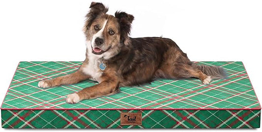 Tail Stories Christmas Orthopedic Dog Bed for Large Dogs, Big Waterproof Dog Bed Washable Pet Bed for Large Sized Dogs with Egg Crate Foam Pet Bed Mat, Removable Oxford Cooling Cover, Plaid