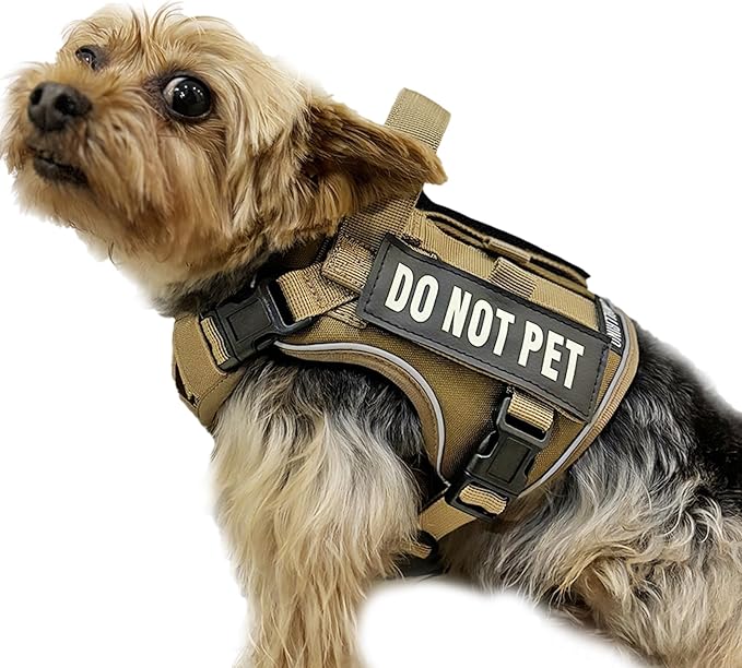 Tactical Dog and Cat Harness for XS and Small Puppy, Air Pet Vest No Pull with Reflective Do Not Pet Patches, Breathable Dog Molle Vests for Training Walking Hunting Brown
