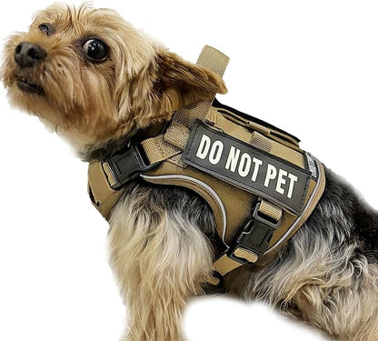 Tactical Dog and Cat Harness for XS and Small Puppy, Air Pet Vest No Pull with Reflective Do Not Pet Patches, Breathable Dog Molle Vests for Training Walking Hunting Brown
