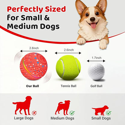 Sankell Interactive Dog Toys Ball - Smart Moving Bouncing Dog Ball with Colorful Lights, E-TPU Material, 3 Play Modes Automatic Rolling Balls Toy for Small Medium Dogs Keep Them Busy(Red)