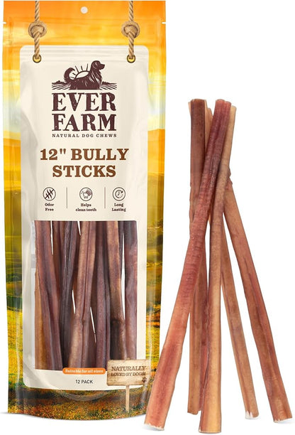 Pet Odor-Free Bully Sticks (12", 12 Pack) – 100% Grass-Fed Beef Pizzle Dog Chews, Fully Digestible & Long-Lasting Dental Treats
