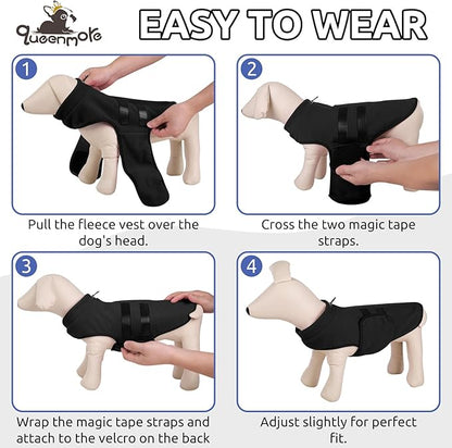 Queenmore Small Dog Sweaters, Soft Fleece Vest Pullover Pet Jacket with Leash Hole, Warm Winter Dog Clothes Cold Weather Doggy Dachshund Sweater for Small Dogs Cats Boy or Girl (Black, XS)