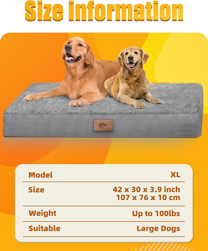 Sytopia Washable Orthopedic Dog Beds, Chew Proof Dog Crate Pad, Orthopedic Tough Washable 42" Pet Mats for Large Pets, Waterproof and Anti-Slip Bottom – XL