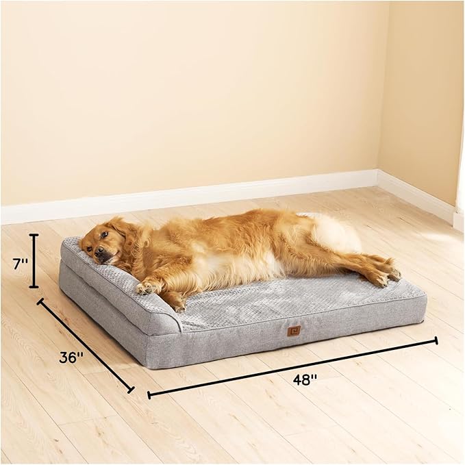 EHEYCIGA XXL Dog Bed Memory Foam, Orthopedic Giant Dog Bed Jumbo with Washable Removable Cover, Waterproof Pet Sofa Couch with Nonskid Bottom, 48x35x7.5, Grey