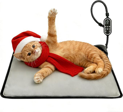 Orznez Pet Heating Pad for Cats & Dogs,Safe Electric Cat Warming Pad with Chew Resistant Cord,Automatic Induction Heated Cat Bed,Adjustable Temperature & Time (Light Grey, 17.7" x 17.7")