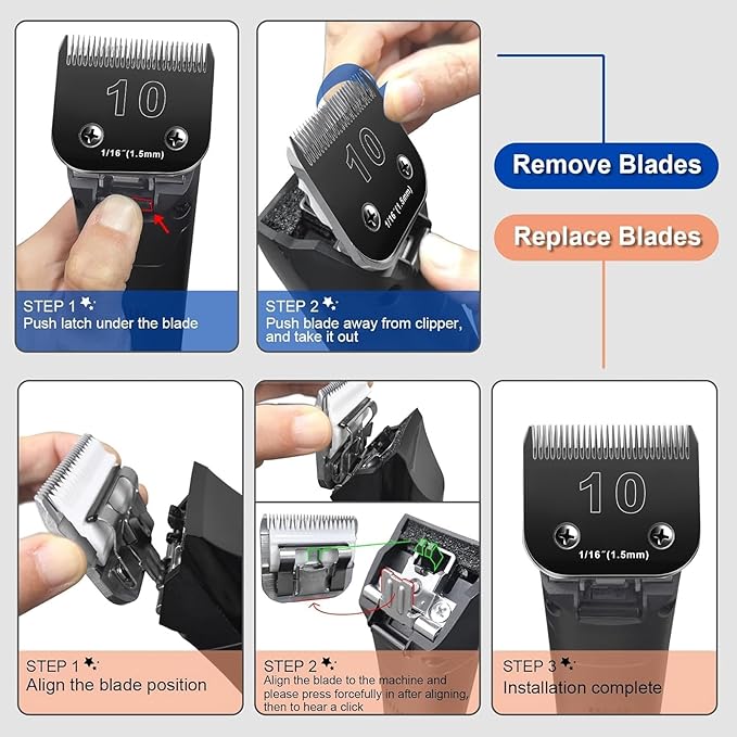 Audoc 30 Blades Dog Grooming Blades Compatible with Andis/Oster A5/Wahl KM-10 Series Dog Clippers,Detachable Dog Clipper Replacement Blades,Black,(30#/2PCS)