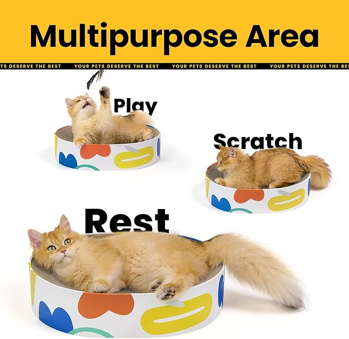 Conlun Cat Scratcher Bed,2 in 1 Oval Cat Scratching Board for Indoor,Scratch Pad Corrugated Cardboard Lounge Bowl Nest Couch Sofas for Kitty Play&Rest,Holiday Birthday Gift with Kittens Toy Fish