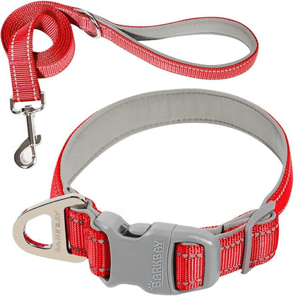 Dog Collar for Medium Small Large Dogs Reflective with Leash,Collar and Leash for Dogs,Soft Neoprene Padded 2 Pack(Red,XS)