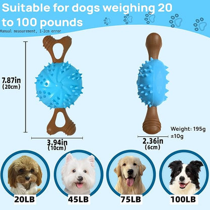 sidaeren Dog Toys,Hybrid Dog Chew Toy for Aggressive Chewers, 2-in-1 Durable Wood-Plastic Bone & TPR Spike Ball, Natural Wood Scent, Integrated Safe Design for 20-100 lbs Medium Large Breeds