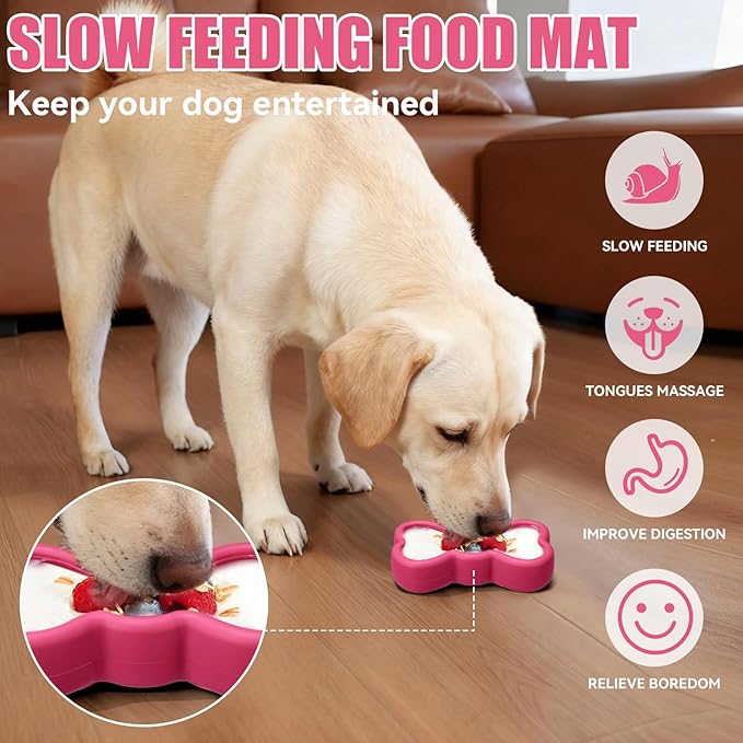 Lick Mat for Dogs, Animire Anti-Spilled Bow Tie Lick Bowls for Anxiety Relief, Silicone Slow Feeder Licking Pad with Suction Cups, Freezeable Dog Enrichment Toy for Boredom and Distraction(Rose,S)