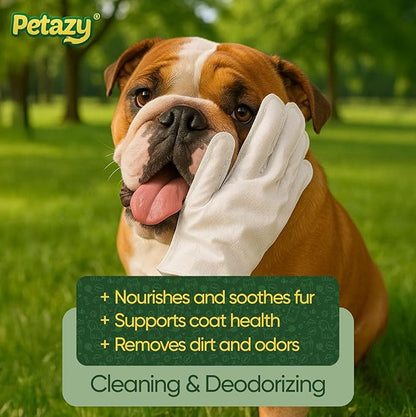 Petazy Pet Glove Wipes for Dogs & Cats – 25 Pack | Hypoallergenic, No Rinse, Extra Thick Cleaning Gloves with Aloe & Coconut Oil | Paws, Face, Ears & Butt | Travel Friendly, Gentle & Safe