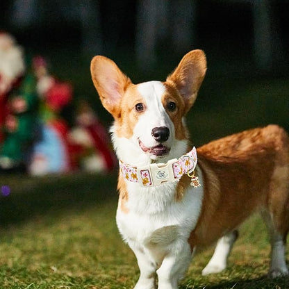 Elegant littlle Tail Christmas Dog Collar, Pink Pet Collars Soft Cotton Winter Dog Collar with Quick Release Buckle Pet Puppy Collars for Small Medium Large Dogs