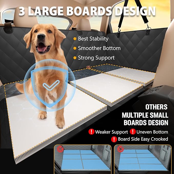 ROUWINNE Back Seat Extender for Dogs-Large Space, Dog Car Seat Cover Hard Bottom Holds 420lbs, Sturdy Backseat Extender for Dogs,Upgraded Material Waterproof Pet Car Bed Dog Hammock for Car, SUV,Truck