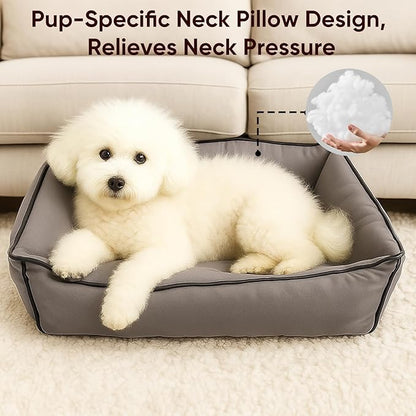 Waterproof Oxford Dog Bed, Foldable Crate Mat for Small Medium Dogs, Orthopedic Pet Cushion with PP Cotton, Chew Resistant, Anti-Slip Base, Indoor Outdoor Washable Portable Bed, Gery
