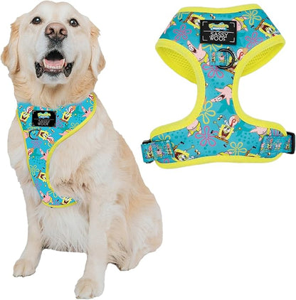 Sassy Woof Dog Adjustable Harness - Spongebob Squarepants™ Jelly Fishin' - XL, Breathable Mesh, No Pull Design with Two D-Rings, Patented Design, Ideal for Extra Large Dogs - Officially Licensed