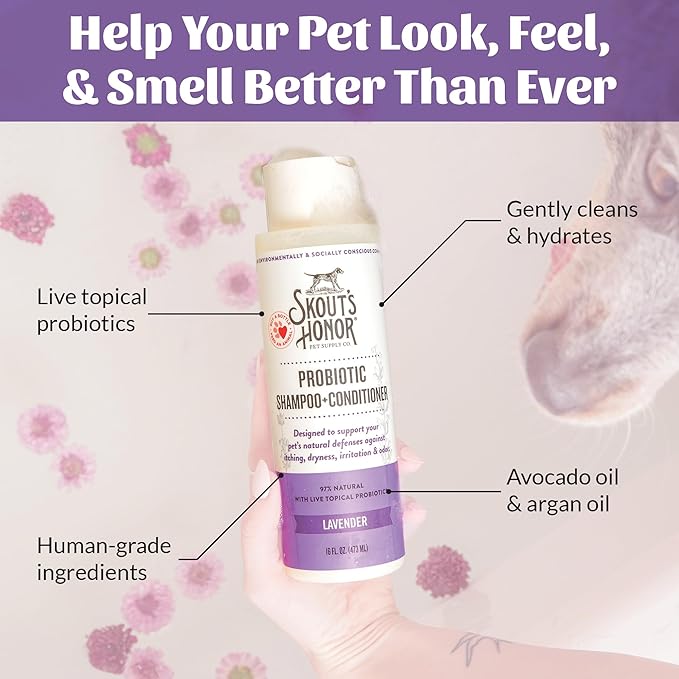 Skout’s Honor Probiotic Natural Dog Shampoo and Conditioner with Avocado Oil & Omega-3s, Gentle Puppy Shampoo, Hydrating Dog Conditioner, 97% Natural, Paraben & Sulfate-Free, Cruelty-Free, 16 oz