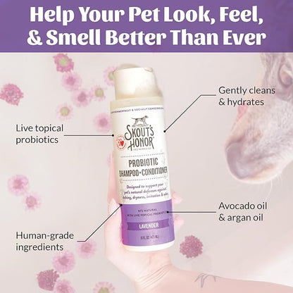 Skout’s Honor Probiotic Natural Dog Shampoo and Conditioner with Avocado Oil & Omega-3s, Gentle Puppy Shampoo, Hydrating Dog Conditioner, 97% Natural, Paraben & Sulfate-Free, Cruelty-Free, 16 oz