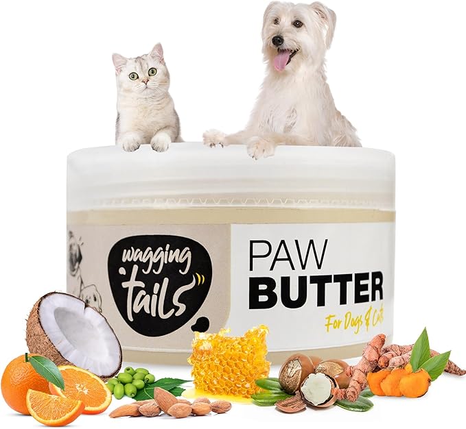 Wagging Tails 6-in-1 Paw Butter for Dogs & Cats, 1.76 fl oz Pack of 4 Turmeric & Honey-Infused Lick-Safe Balm | Relieves Elbow & Paw Discomfort, Repairs Cracks, Moisturizes Pads & Softens Snouts