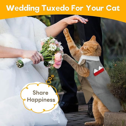 ADNIKIA Cat Tuxedo Suit, Stylish Cat Tuxedo Outfit Formal Suit, Kitten Formal Attire Wedding Birthday Onesie Costume for Male Girl Hairless Cats, Pet Fashion Apparel Fancy Clothes, Black, XL
