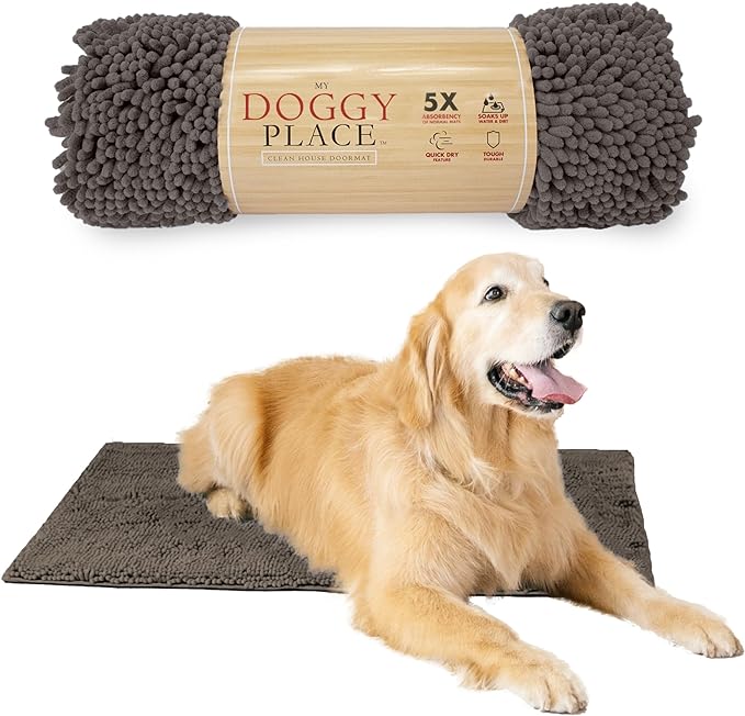My Doggy Place Dog Mud Mat, 36"x26" Ash – Thick Microfiber Entry Rug for Snow, Mud & Salt – Absorbent, Quick-Dry, Washer-Safe & Non-Slip, Large
