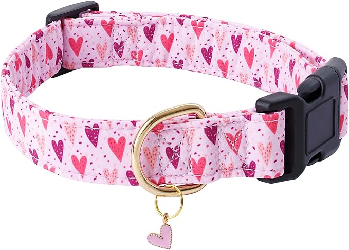 Faygarsle Dog Collar for Small Medium Large Dogs Cute Puppy Collars Valentine's Day Heart Print Dog Collar Pink and Purple Hearts S