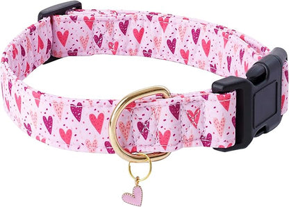 Faygarsle Dog Collar for Small Medium Large Dogs Cute Puppy Collars Valentine's Day Heart Print Dog Collar Pink and Purple Hearts XS