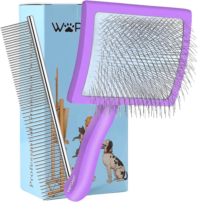 Slicker Brush for Dogs, Large Dog Brush to Long Haired Dogs for Goldendoodles Poodles Doodles Bernedoodles, Long Pin Grooming Kits to Dematting & Reducing Tangles and Fluff, Purple
