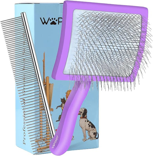 Slicker Brush for Dogs, Large Dog Brush to Long Haired Dogs for Goldendoodles Poodles Doodles Bernedoodles, Long Pin Grooming Kits to Dematting & Reducing Tangles and Fluff, Purple