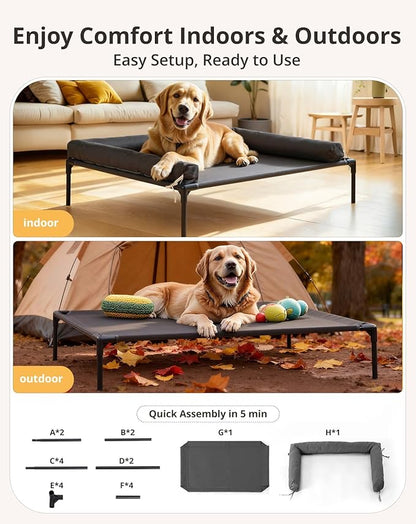 Cooling Elevated Dog Bed, 30x41.8 Raised Dog Bed with Removable Bolster Cushion, Breathable Mesh, Non-Slip Feet, and Metal Frame for Large Breeds Indoor Outdoor