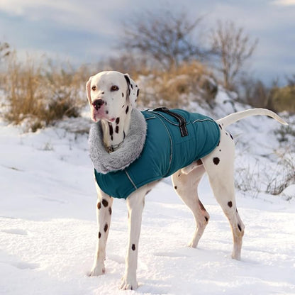 Lelepet Warm Dog Coats for Large Dogs Waterproof Dog Winter Jacket Reflective Pet Fleece Vest Windproof Cold Weather Coats with Adjustable Buckle & Leash Hole, Dark Green, L