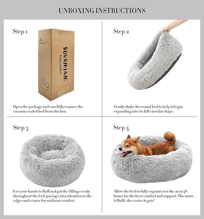 Comfort Donut Dog Bed for Small Dogs, Cat Bed & Pet Bed for Indoor Use, Medium Size with Soft Plush, Round Dog Beds for Large Dogs and Cats (Light Gray, 20''Lx20''Wx8''Th)