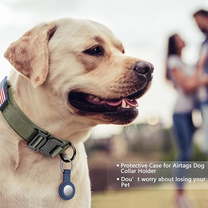 DAGANXI Tactical Dog Collar, Adjustable Military Training Nylon Dog Collar with Control Handle and Heavy Metal Buckle for Medium and Large Dogs, with Patches and Airtags Case (XL, Green)