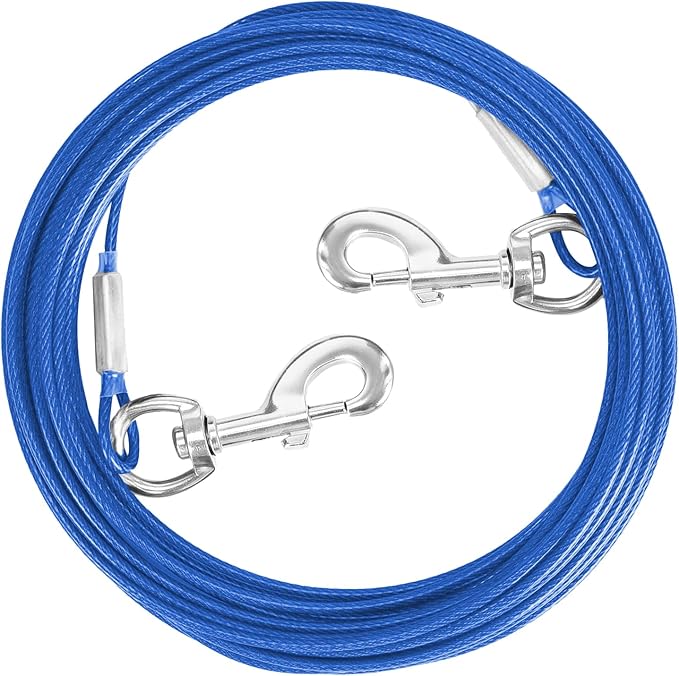 Tie Out Cable for Dogs,10/20/30/50/100FT Dog Leads for Yard Chew Proof,Heavy Duty Tie Out Cable for Large Dogs Up to 125lbs,Dog Runner Tether (Blue, 125Ibs 10ft)