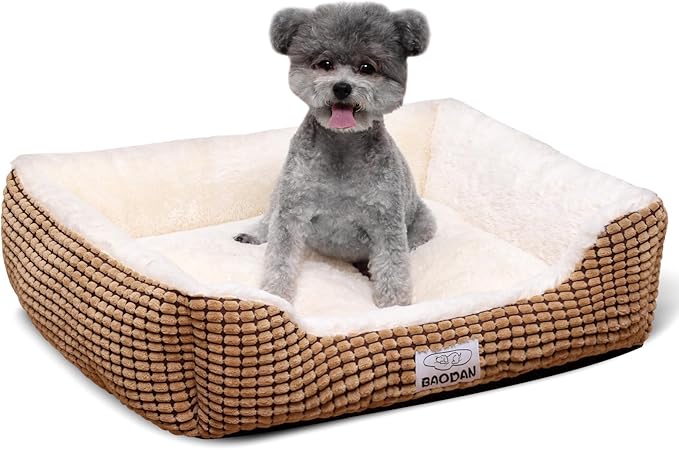 Baodan Dog Beds for Small Medium Dogs Washable, Calming Dog Bed Small Size Dog, Orthopedic Dog Bed, Warming Soft Calming Sleeping Puppy Bed Durable Pet Bed with Anti-Slip Bottom (25 inch, Coffee)