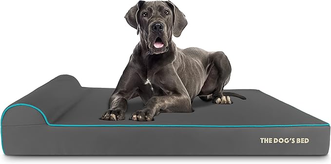 The Dog’s Bed Orthopedic Headrest Dog Bed XXL Grey/Blue, Memory Foam, Pain Relief for Arthritis, Hip & Elbow Dysplasia, Post Surgery, Lameness, Waterproof Washable Cover, Veterinary Approved