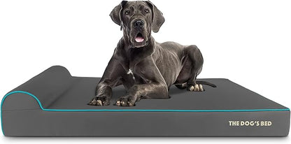 The Dog’s Bed Orthopedic Headrest Dog Bed XXL Grey/Blue, Memory Foam, Pain Relief for Arthritis, Hip & Elbow Dysplasia, Post Surgery, Lameness, Waterproof Washable Cover, Veterinary Approved