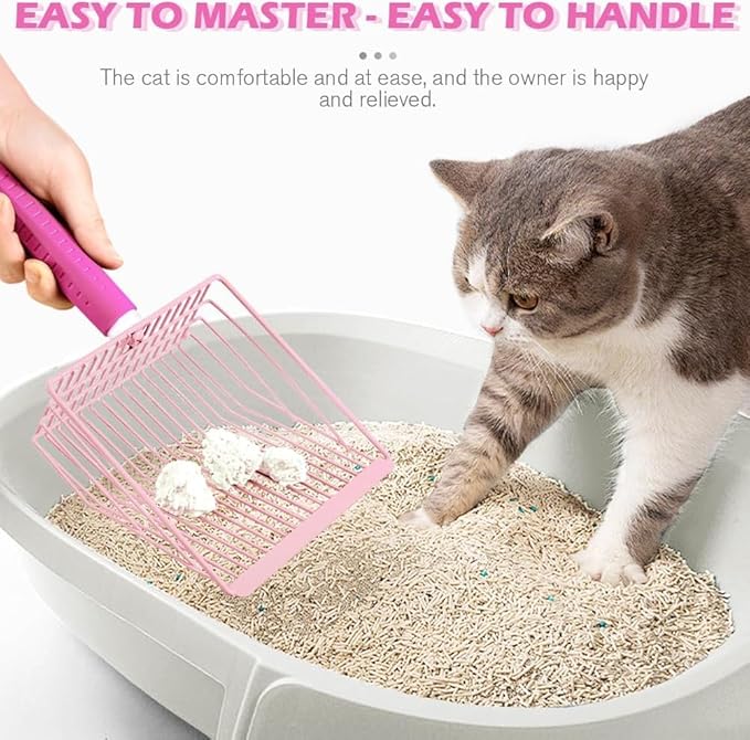 Apidgrowth Cat Litter Scoop, 2-in-1 Detachable Ergonomic Handle, Metal, Bar Grid Shape with Suspendable Cord (Pink)