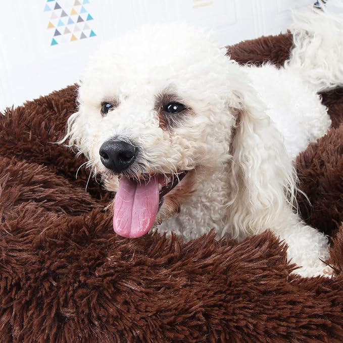 Calming Dog Bed for Medium Dogs Washable Donut 30 inches Anti-Slip Pet Bed,Round Fluffy Plush Faux Fur Cat Bed,Fits up to 45 lbs Pets,Chocolate Brown