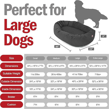 Majestic Pet 40 Inch Suede Shredded Memory Foam Mix Calming Large Dog Bed Washable 40 x 29 x 9 (Inch) - Cozy Soft Round Donut Dog Bed with Spine for Head Support - Pet Bed Gray