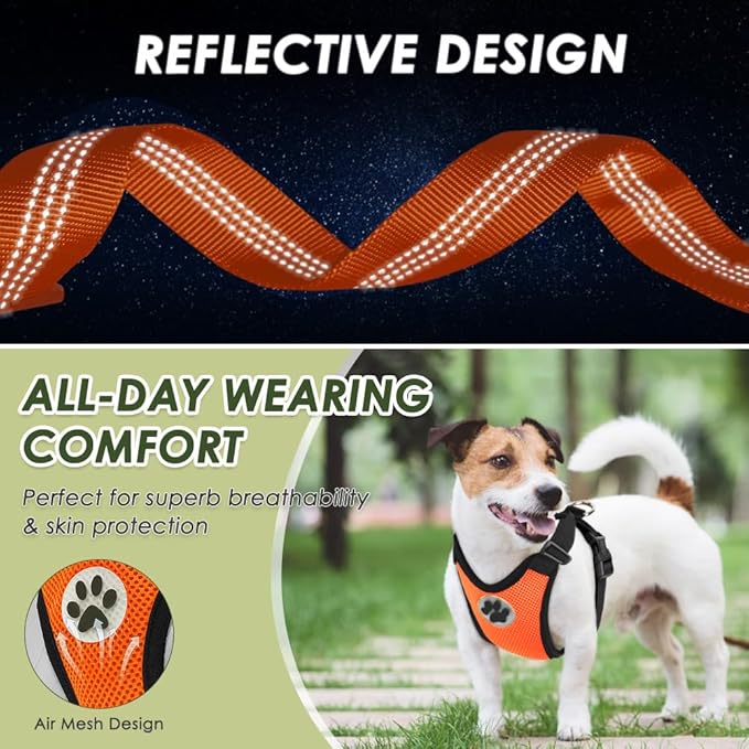 Lukovee Dog Seat Belt - Adjustable Dog Car Harness for Large, Medium, Small Dogs - Soft Padded & Breathable Mesh Dog Seatbelt with Vehicle Connector Strap (Orange Double Clip, Small)
