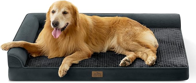 COZY KISS Orthopedic Dog Bed for Extra Large, XXL Dogs Bed, L Shaped Foam Anti-Slip Bottom Giant Pet Cat Sofa with Washable Cover, Suitable for Pet Up to 150 lbs, 48x35x8 inch, Black ﻿