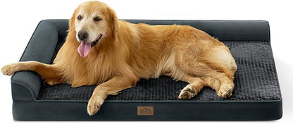 COZY KISS Orthopedic Dog Bed for Extra Large, XXL Dogs Bed, L Shaped Foam Anti-Slip Bottom Giant Pet Cat Sofa with Washable Cover, Suitable for Pet Up to 150 lbs, 48x35x8 inch, Black ﻿