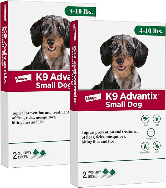K9 Advantix Flea, Tick & Mosquito Prevention for Dogs 4-10 lbs. | Flea Drops for Small Dogs | Apply Monthly | 4 Treatments (Pack of 2)
