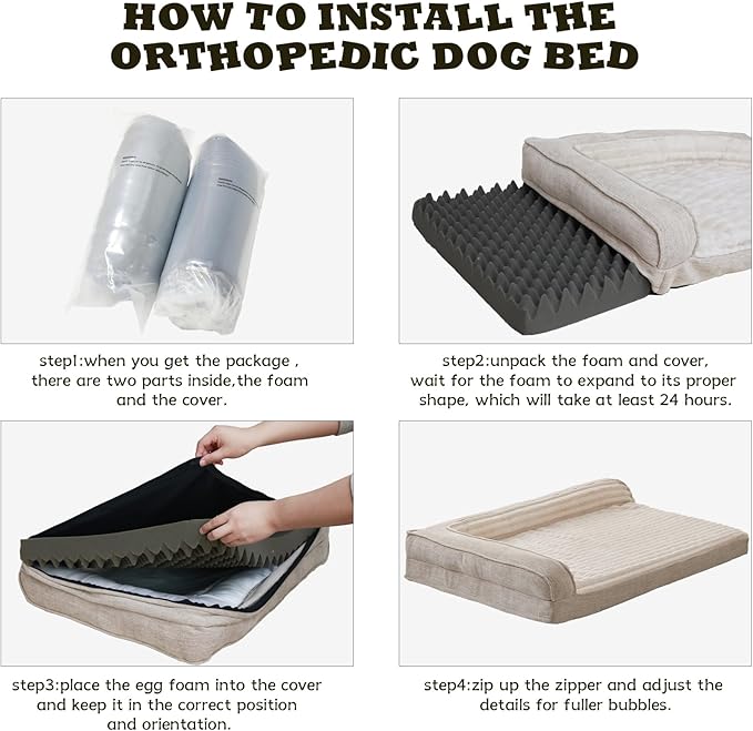 WINDRACING Orthopedic Dog Beds for Large Dogs, Waterproof Egg Foam Dog Sofa Bed with L Bolster Sides, Washable XLarge Pet Bed with Removable Cover & Non-Slip Bottom, 40 x 28 inch, Beige