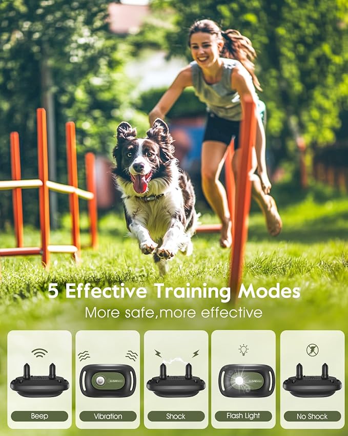 SLOPEHILL Dog Shock Collar,4200FT Dog Training Collar with Remote,IPX8 Waterproof E-Collar with Beep,Vibration,Shock,Flash Light,No Shock Mode,Electric Shock Collar for Small Medium Large Dogs,Green