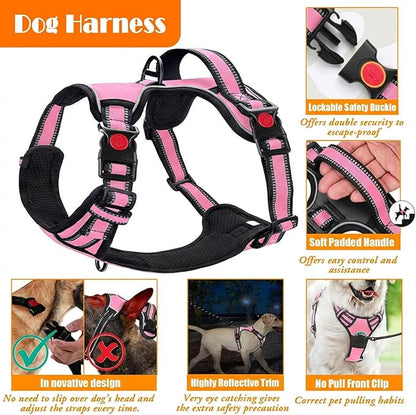 LOBEVE No Pull Dog Harness, Collar & Leash Set | Includes Dog Seat Belt, Collapsible Bowls & Poop Bag Dispenser. Ideal for Training, Walking, Hiking. Fits Small to Large Dogs(Pink-M)