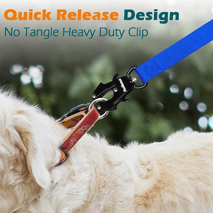 PetBonus Heavy Duty Tactical Dog Leash, 5 FT Bungee Shock Absorption Leash with 2 Padded Handles, Quick Release Metal Clip, Car Seatbelt, No Pull Training Lead for Large Medium Dogs（Blue）