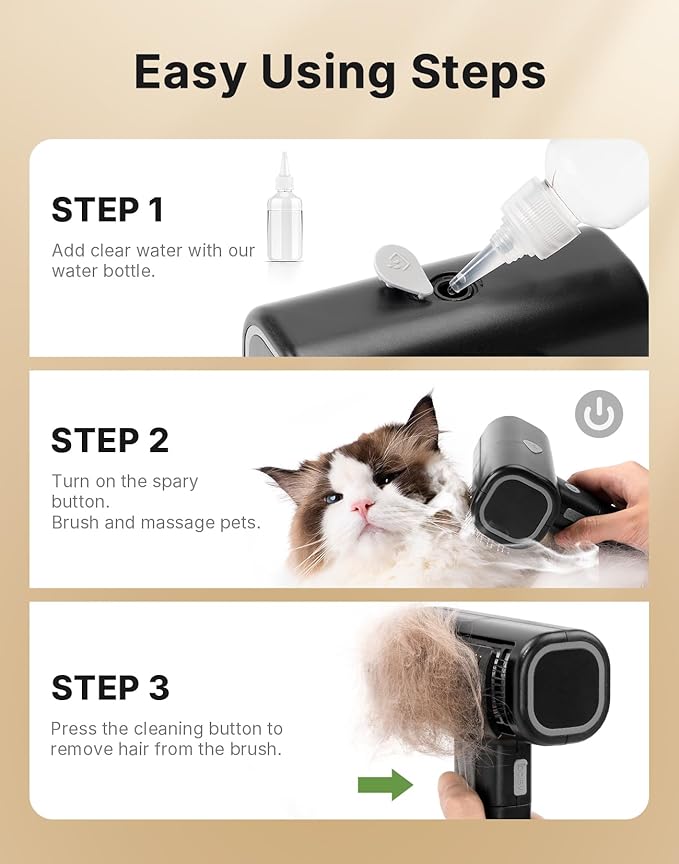 WOWOOF PET Pet Steam Brush for Indoor Cats & Dogs Grooming, Spray Hair Removal Comb for Massaging, Deshedding & Dander, Water Brush for Long & Short Haired Pets Spritz Defur Comb